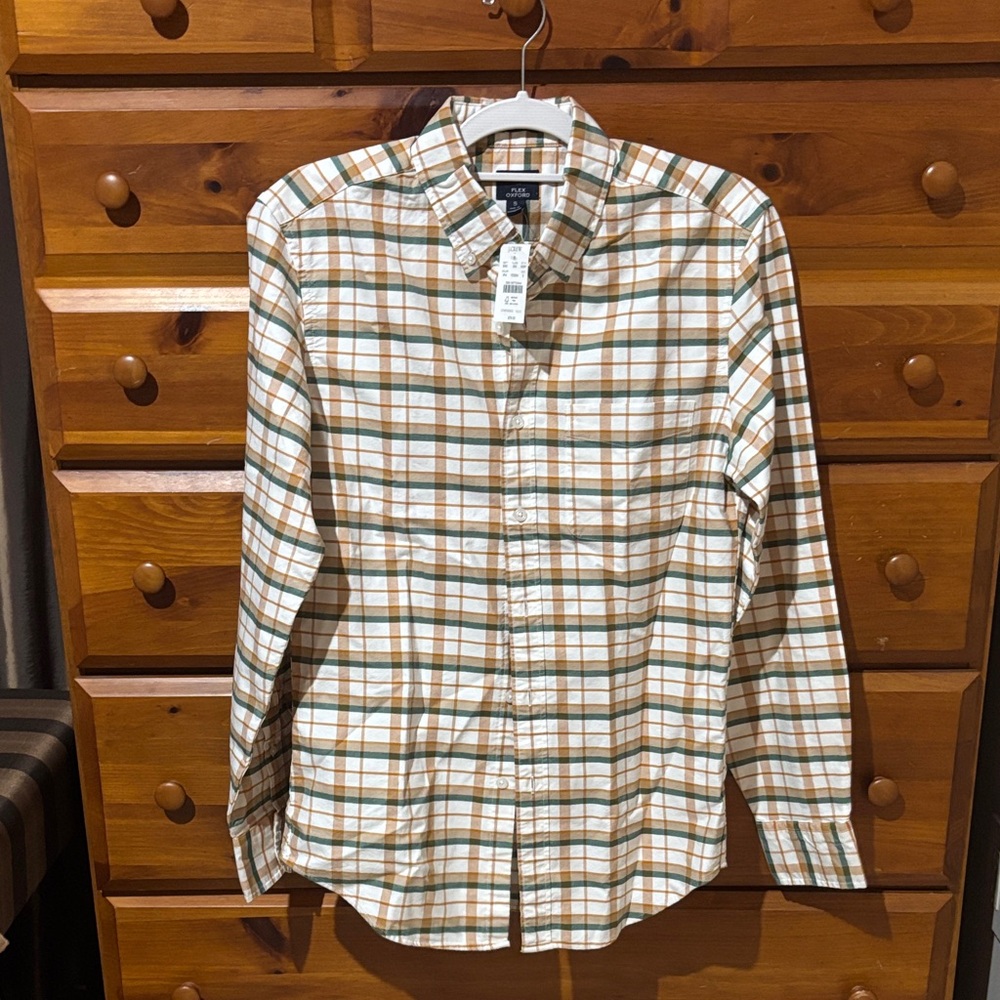 J. Crew Men's Plaid Button-Down Shirt - Brown and White